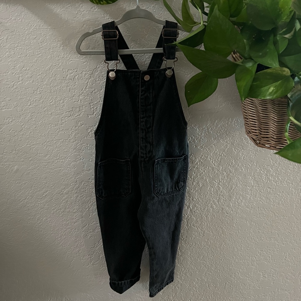 Dark grey denim overalls